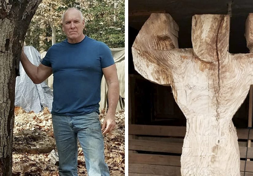 Sculptor Creates A Life-Size Statue Of Arnold Schwarzenegger Out Of Tree Trunk