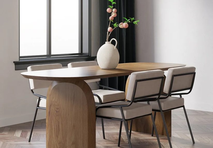 59.1 in. Farmhouse Dining Table Solid Wood Top & Pedestals for 4