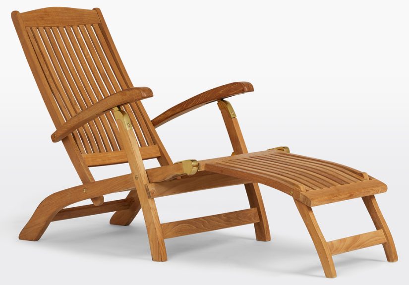 Teak & Brass Folding Lounge Chair