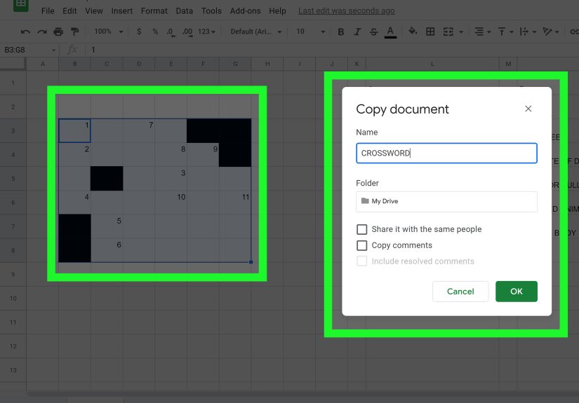 How to Make a Crossword Puzzle on Google Sheets