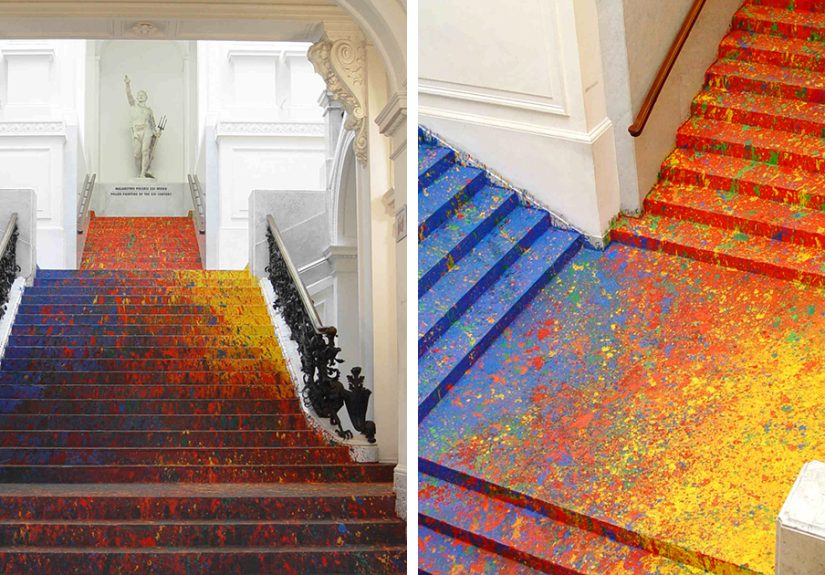 Polish Artist Splatters National Gallery’s Staircase With Paint And It Looks Absolutely Beautiful
