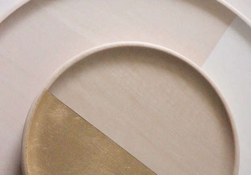 Gold Leaf Tray - Natural Wood